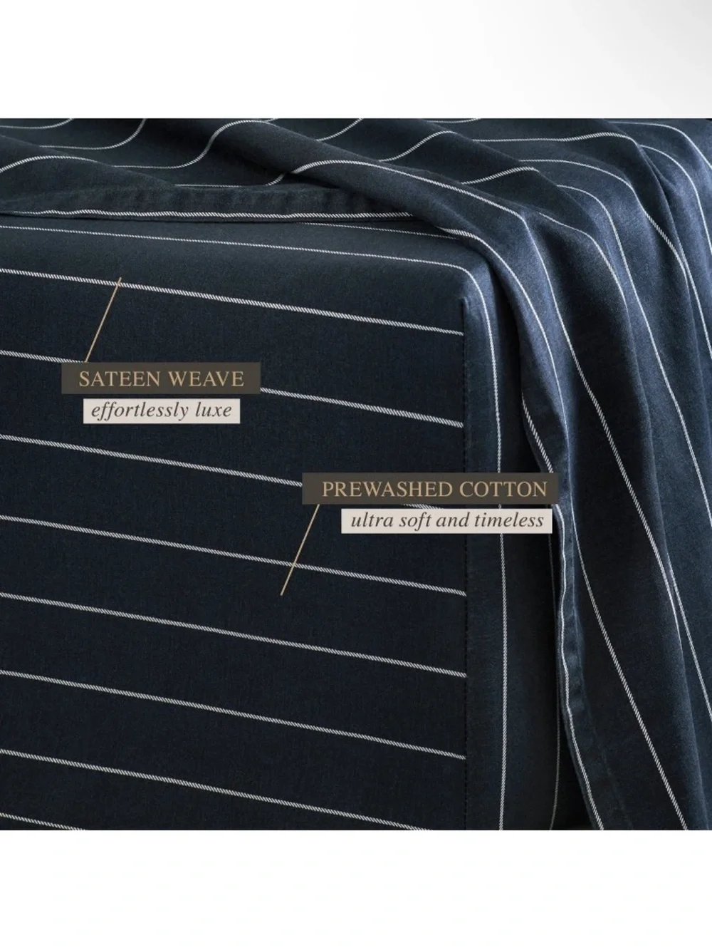 Jeremiah Brent Home Twin Cotton Sateen Sheet Set- Indigo Chalk Stripe